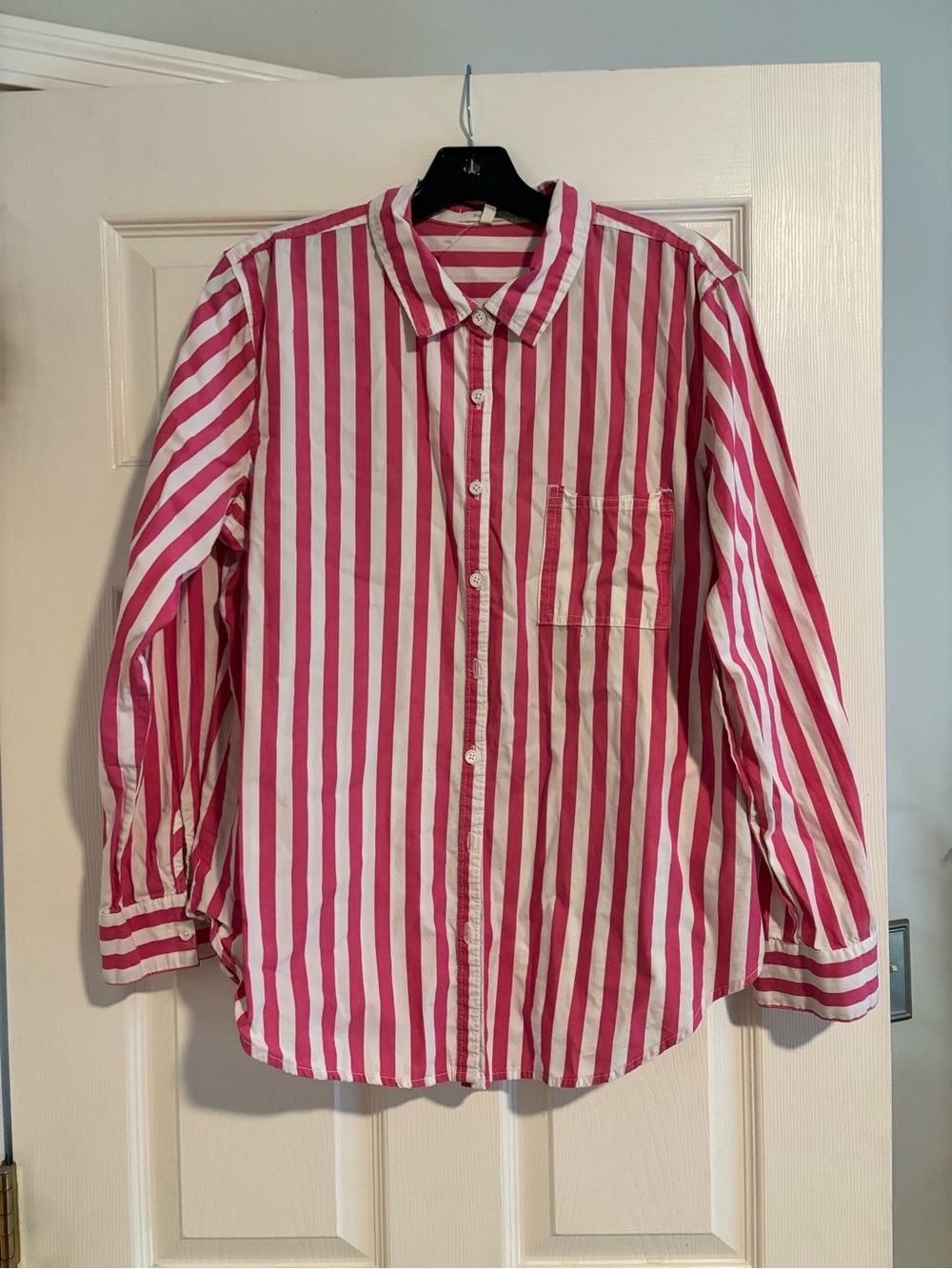 Maurices Pink and White Vertical Stripe Button-Down Shirt